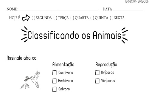 atividade classificação dos animais 